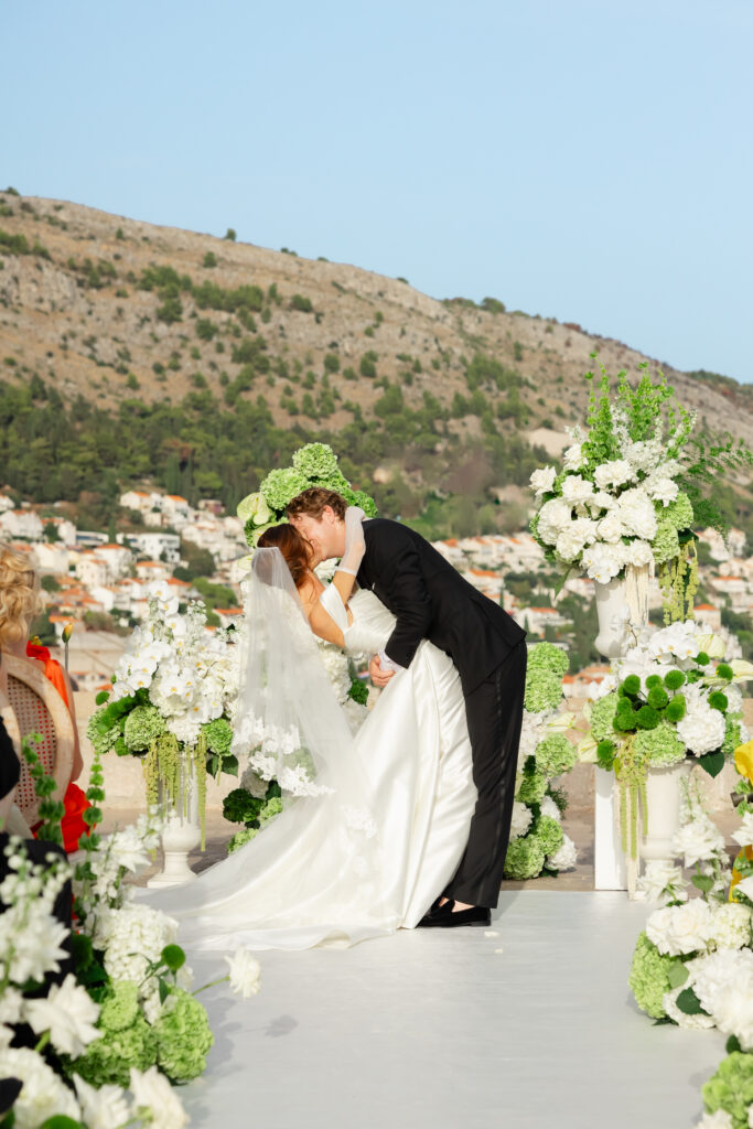 Bride and groom kissing at Fort Lawrence Dubrovnik wedding