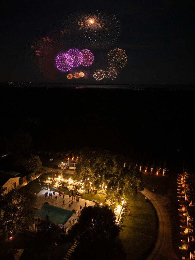 Aerial view of luxury wedding reception at Meneghetti Wine Hotel