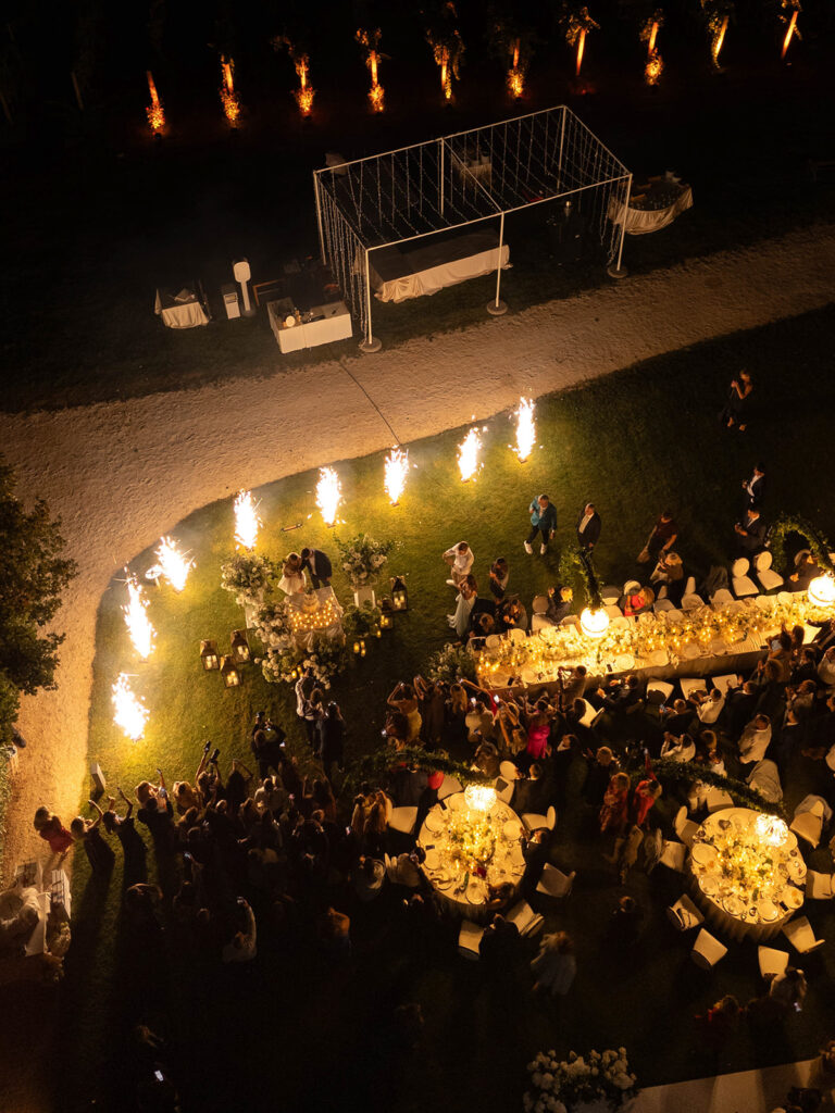 Aerial view of luxury wedding reception at Meneghetti Wine Hotel
