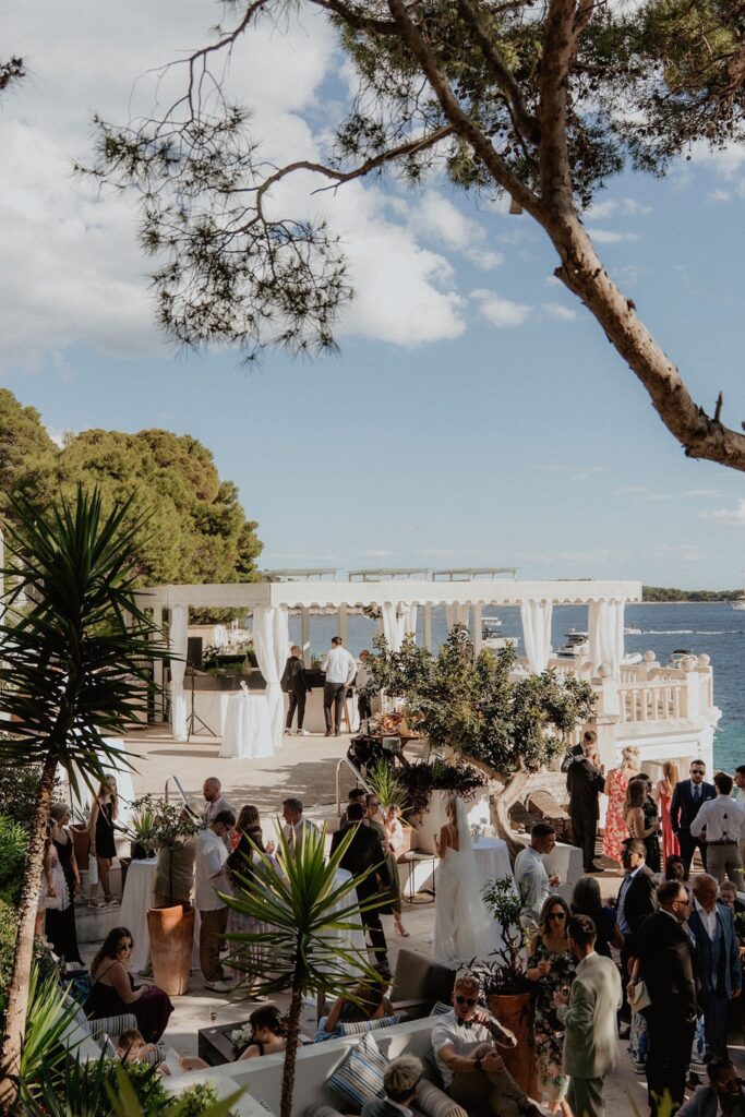 Cocktail hour under the pine trees at Beach Club Hvar venue