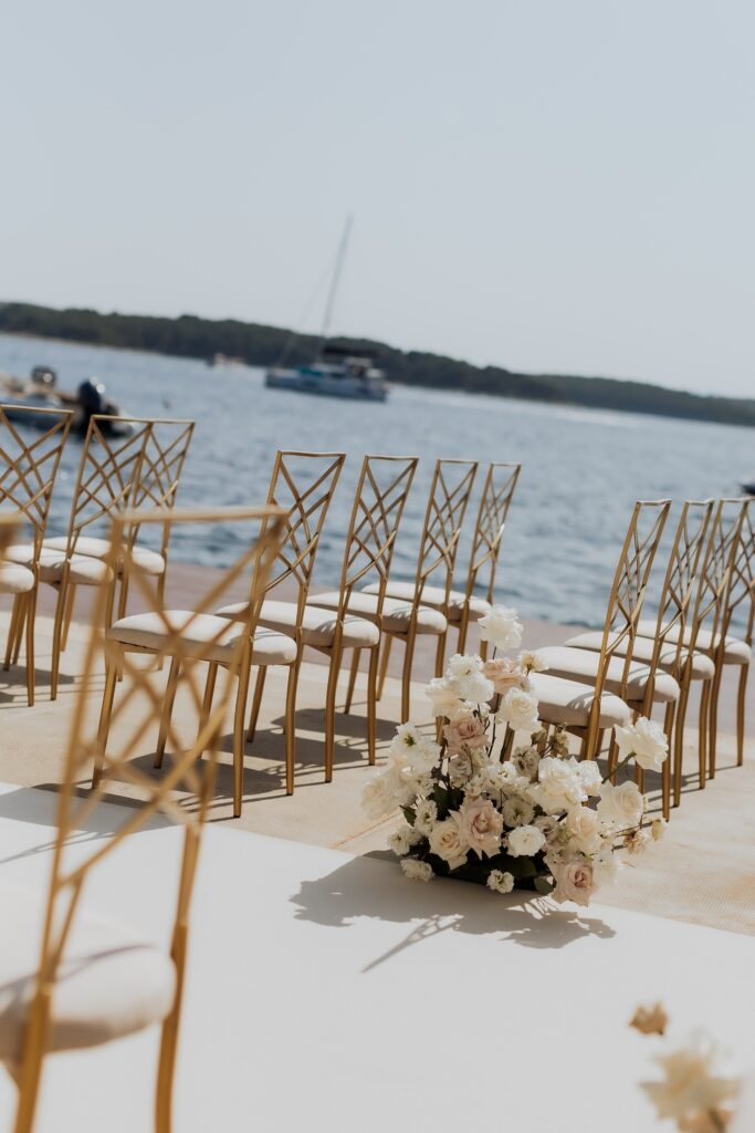 Golden set up at the pier for ceremony at Beach Club Hvar venue