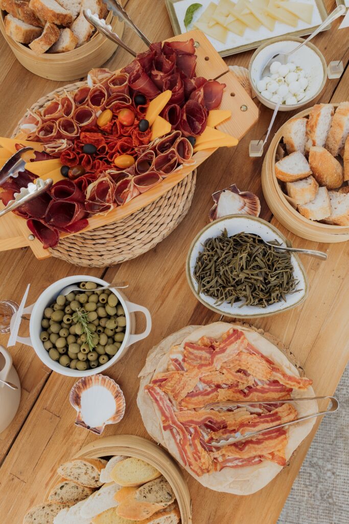 Beautiful buffet display during cocktail hour at the Beach Club Hvar venue