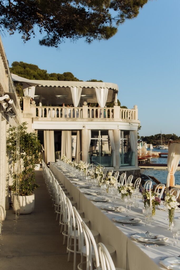 Beach Club Hvar wedding venue set up long table