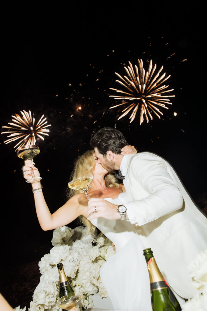 Danielle & Jonah Beach Club Hvar wedding celebration with fireworks