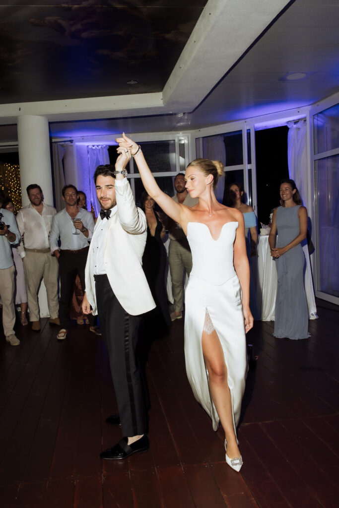Danielle & Jonah Beach Club Hvar wedding celebration first dance