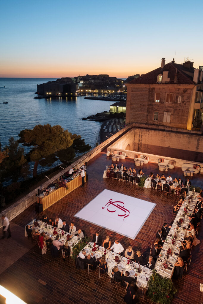 Wedding reception set up at MOMA venue in Dubrovnik