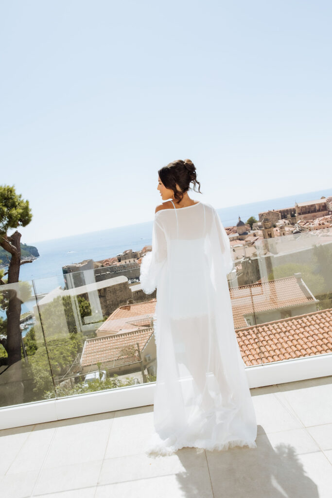 Beautiful bride getting ready for a wedding celebration at MOMA venue in Dubrovnik