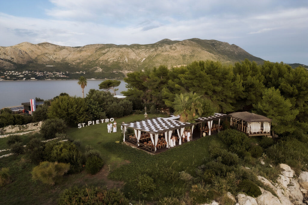 Set up at St Pietro Dubrovnik by Adriatic Weddings Croatia for a welcome event for Julia and Jacob