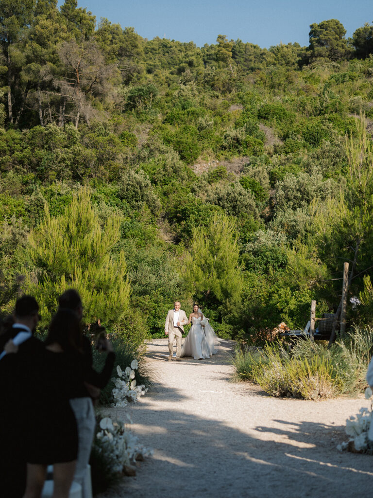 Bride walking down the aisle at Maslina Resort Hvar Wedding